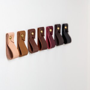 A row of installed wall straps lined up on a wall displaying all available colors.