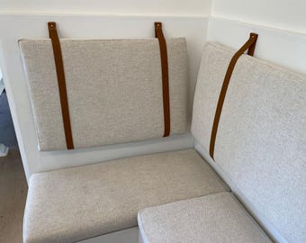 Custom Leather Wall Strap for hanging pillow cushions, Headboards, Banquette strap shelf wall hung hook floating shelving bracket farmhouse