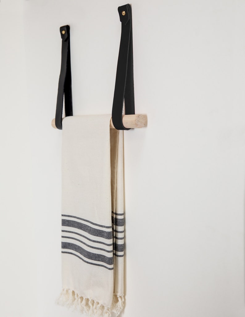 LG minimalist leather strap hanger for bath towel holder Etsy