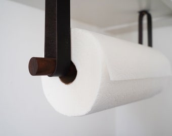 Leather Wood Paper Towel Holder Easy Dispense Space Saving Minimal Design Mounts Under Kitchen Cabinets Modern Farmhouse Scandinavian Etsy
