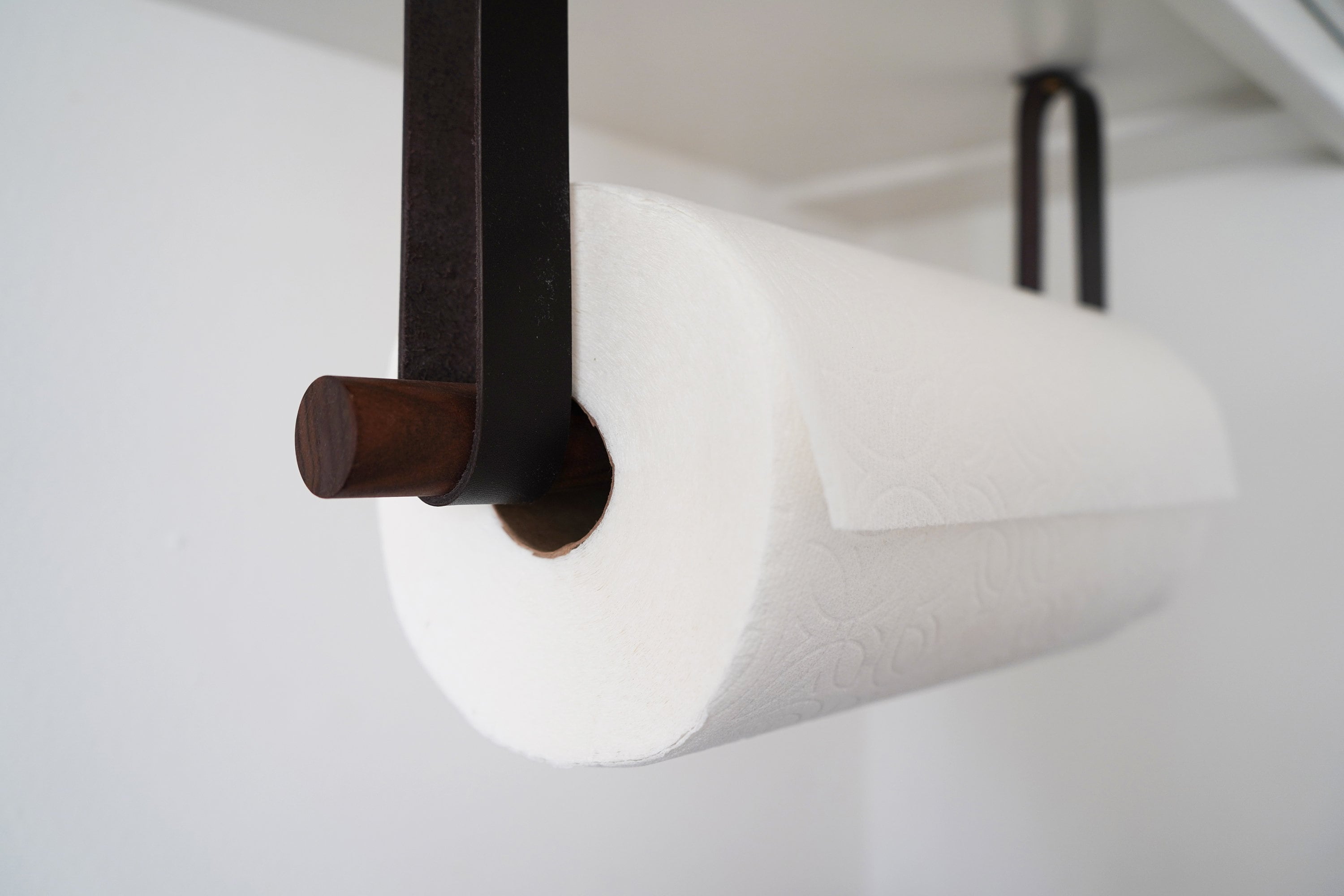 Leather Wood Paper Towel Holder Easy Dispense Space Saving