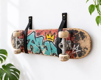 Leather Skateboard Hanger Straps, Horizontal Wall Storage Rack for Skate Decks