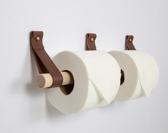 Porte-papier hygiénique double pour salles de bains professionnelles – Support mural en cuir et bois | Sanitaires très fréquentés