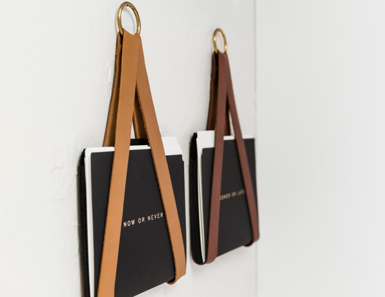 Leather Hanging File Storage Organizer Wall Hung Magazine Rack Etsy