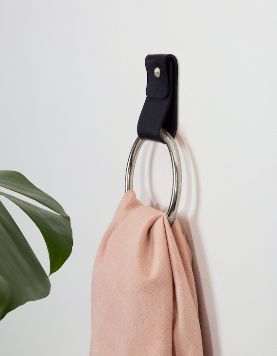 Small Wide Minimalist Leather Strap Hanger for Bath Towel Holder