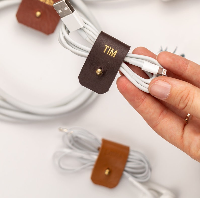 Leather Cord Keeper Set Personalized Leather Cord Holder Etsy