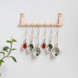 Hängendes Aufbewahrungsset Küche Topf Rack Stange Haken für Becher Küchenutensilien Schiene Organizer Leder & Messing Handtuchhalter Minimalist Haken Dekor