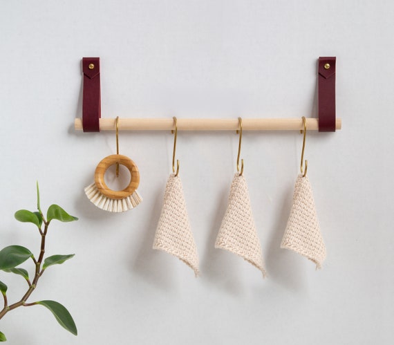 Hanging Storage Kit Kitchen Pot Rack Rod Hooks for Mugs Kitchen Utensil  Rail Organizer Leather & Brass Towel Holder Minimalist Hooks Decor -   Sweden