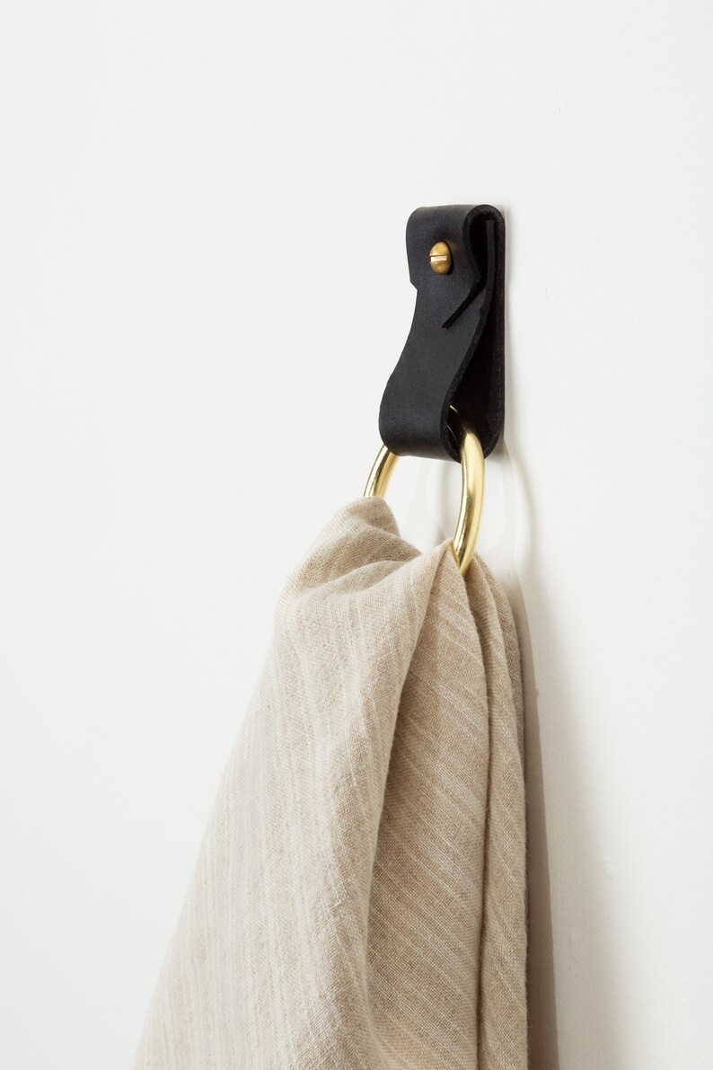 Small Leather Strap Brass Hardware Minimalist Towel Hanger for Etsy