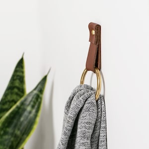 small leather strap brass ring wall hook wall hanging storage towel hook modern bathroom towel rack leather loop strap holder scarf hanger