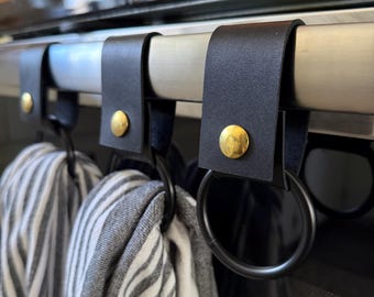 Leather & Metal Towel Ring Holder for Kitchen - Oven Door Handle Towel Hanger - Farmhouse Home Decor