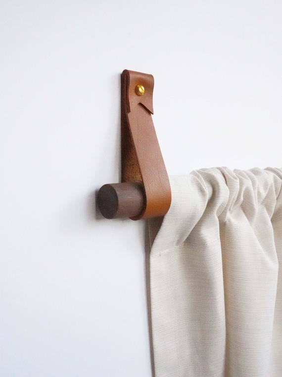 Leather Curtain Rod Bracket With Brass Curtain Rod Holder Wall Hooks Strap  Leather Curtain Rod Loop Wall Mount Drapery Holder Hanger Hook 
