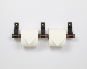 Porte-papier hygiénique double en cuir noir : rangement mural pour salle de bain