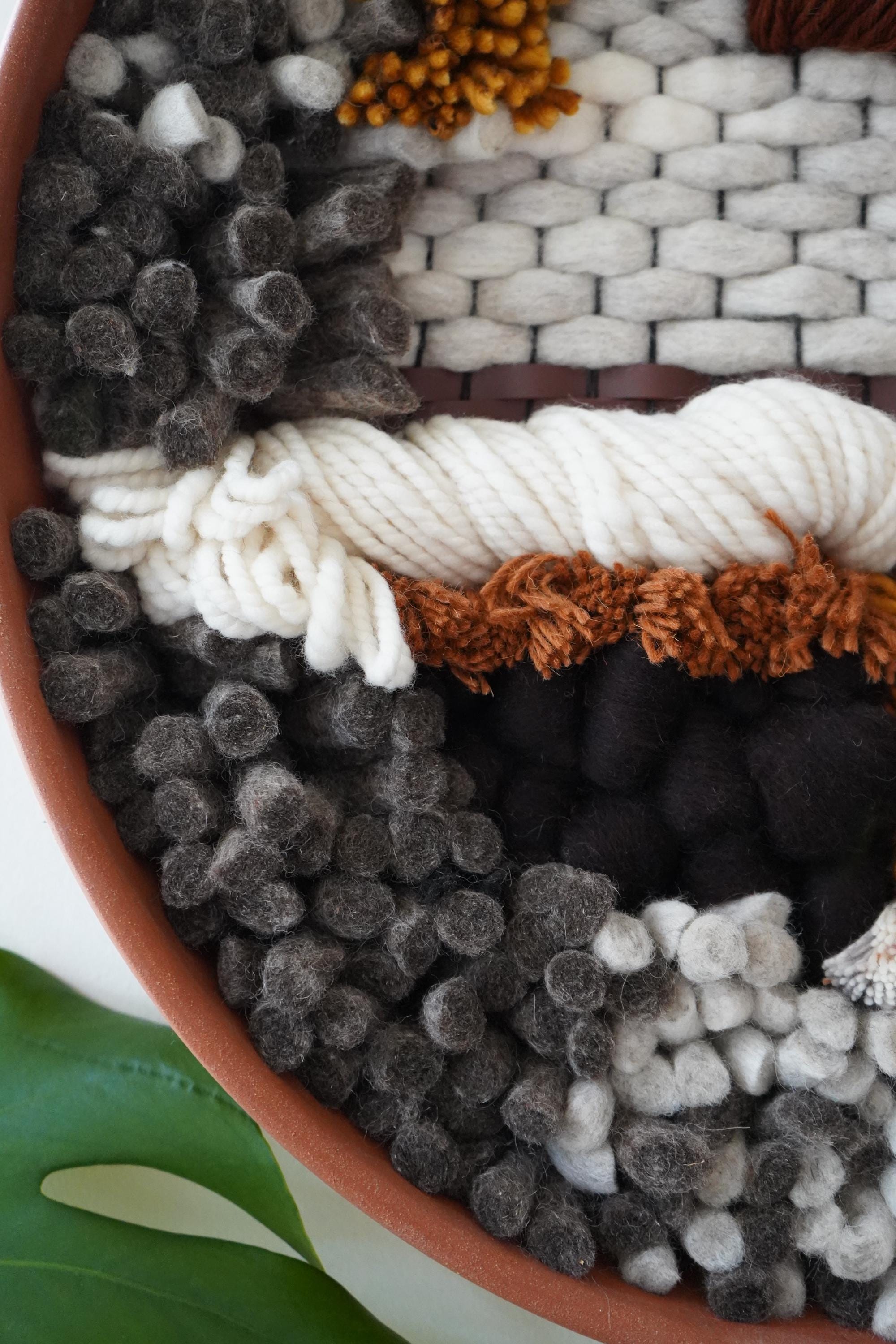 Large Round Terracotta Clay Framed Weaving With Textured Rust and Gray ...
