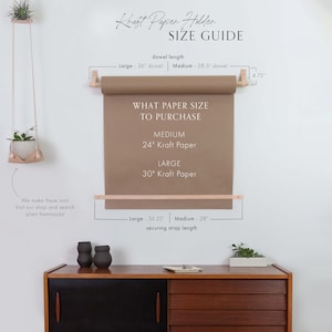 Kraft Paper Message Board Dispenser wood & leather wall hanging grocery list board butchers paper roll holder Dispenser Paper Roller image 2