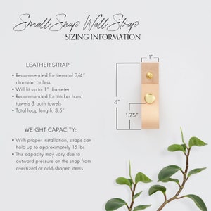 Guide with sizing information recommending the diameter of items that will fit with the Small Snap Strap.