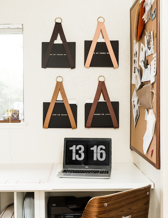 Leather Hanging File Storage Organizer Wall Hung Magazine Rack