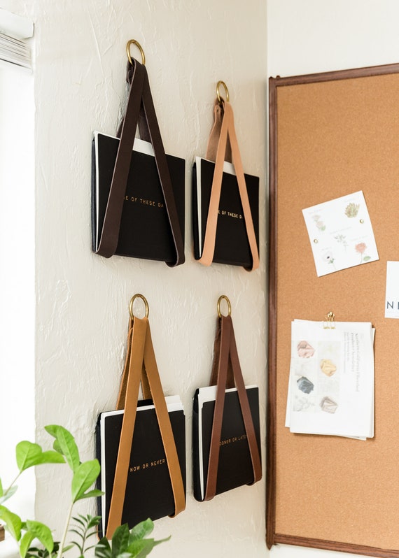 Leather Strap Hanging File Storage Organizer File Holder for Wall