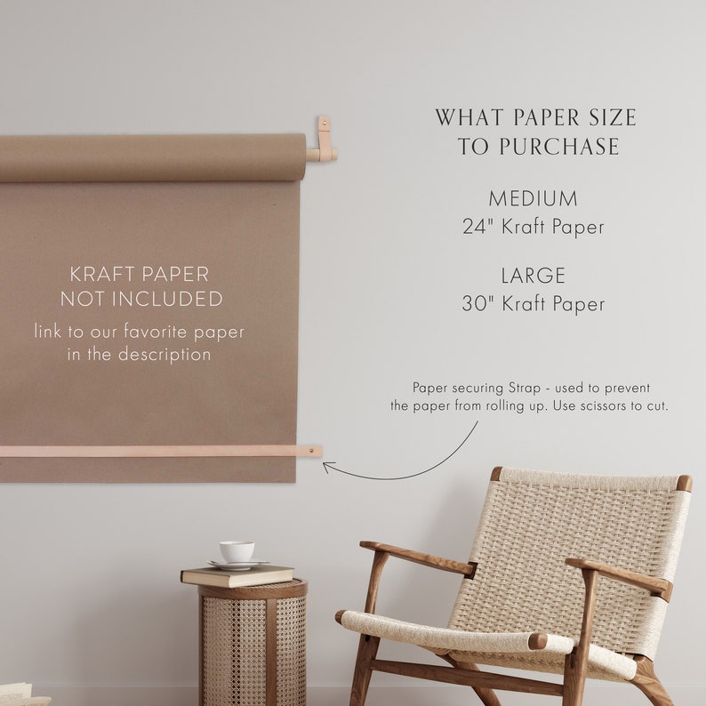 Kraft Paper Message Board Dispenser wood & leather wall hanging grocery list board butchers paper roll holder Dispenser Paper Roller image 3