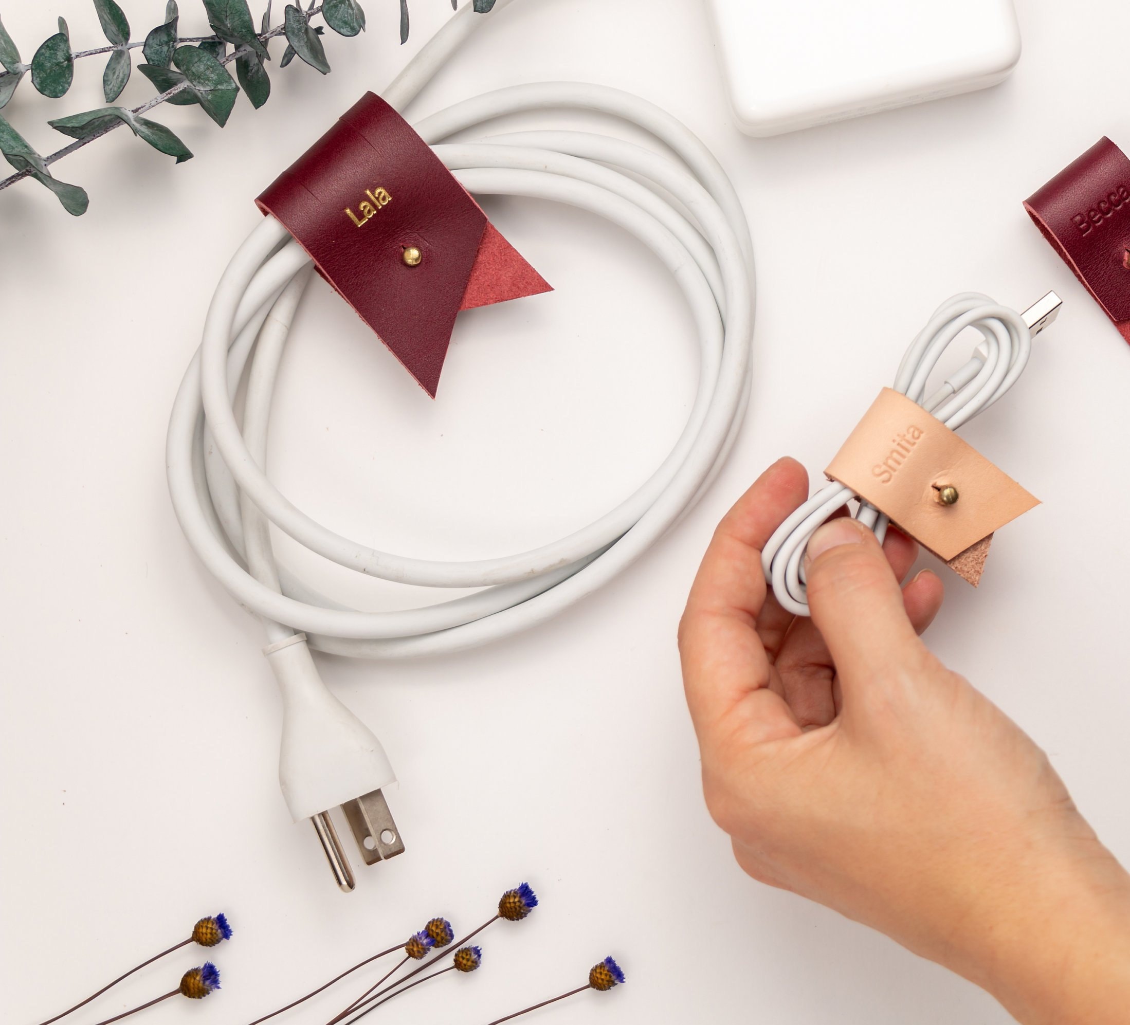 Set of 3 Leather Travel Cord Organizer Cord Holders Etsy