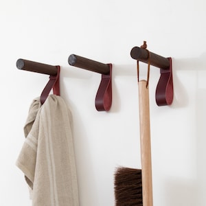 Entryway Hook Leather & Wood Wall Peg mudroom storage Organization Key Holder Coat Rack wall mounted hanging storage home decor Sustainable