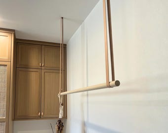 Leather Suspension Straps: Ceiling Mounted Clothing Drying Rod Holder