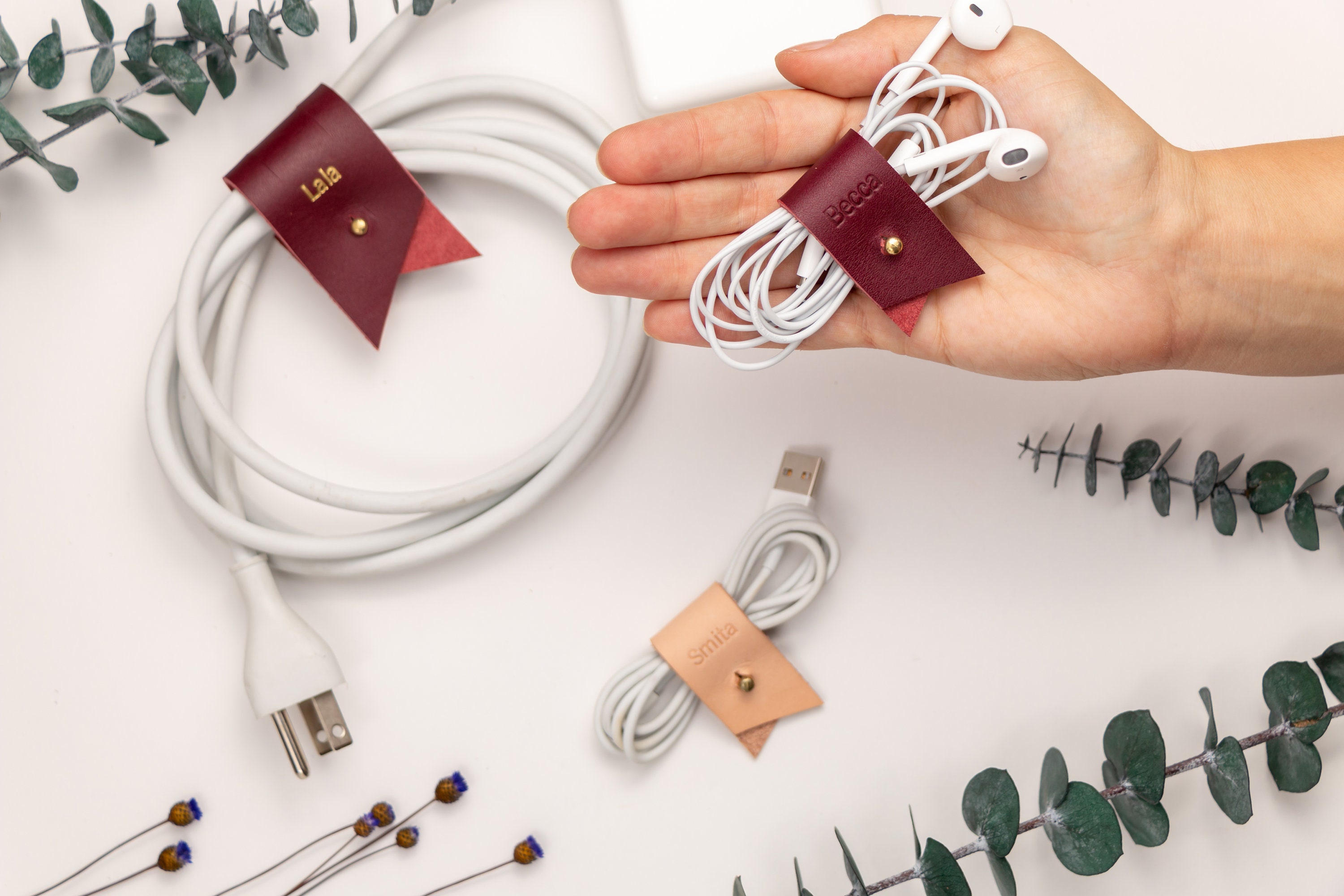 Set of 3 Leather Travel Cord Organizer Cord Holders Etsy