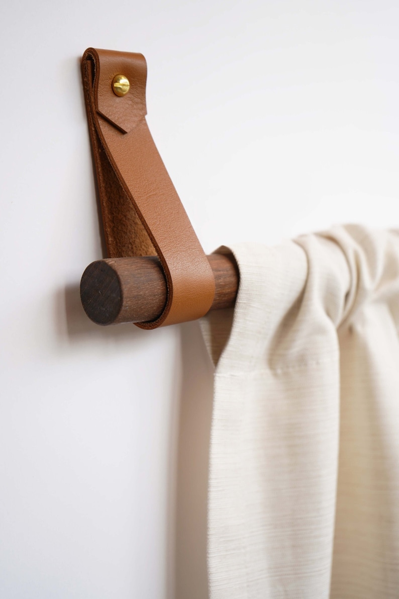 Curtain rod holder leather curtain holder curtain holder curtain rod bracket leather curtain rod holders leather loop curtain rod boho