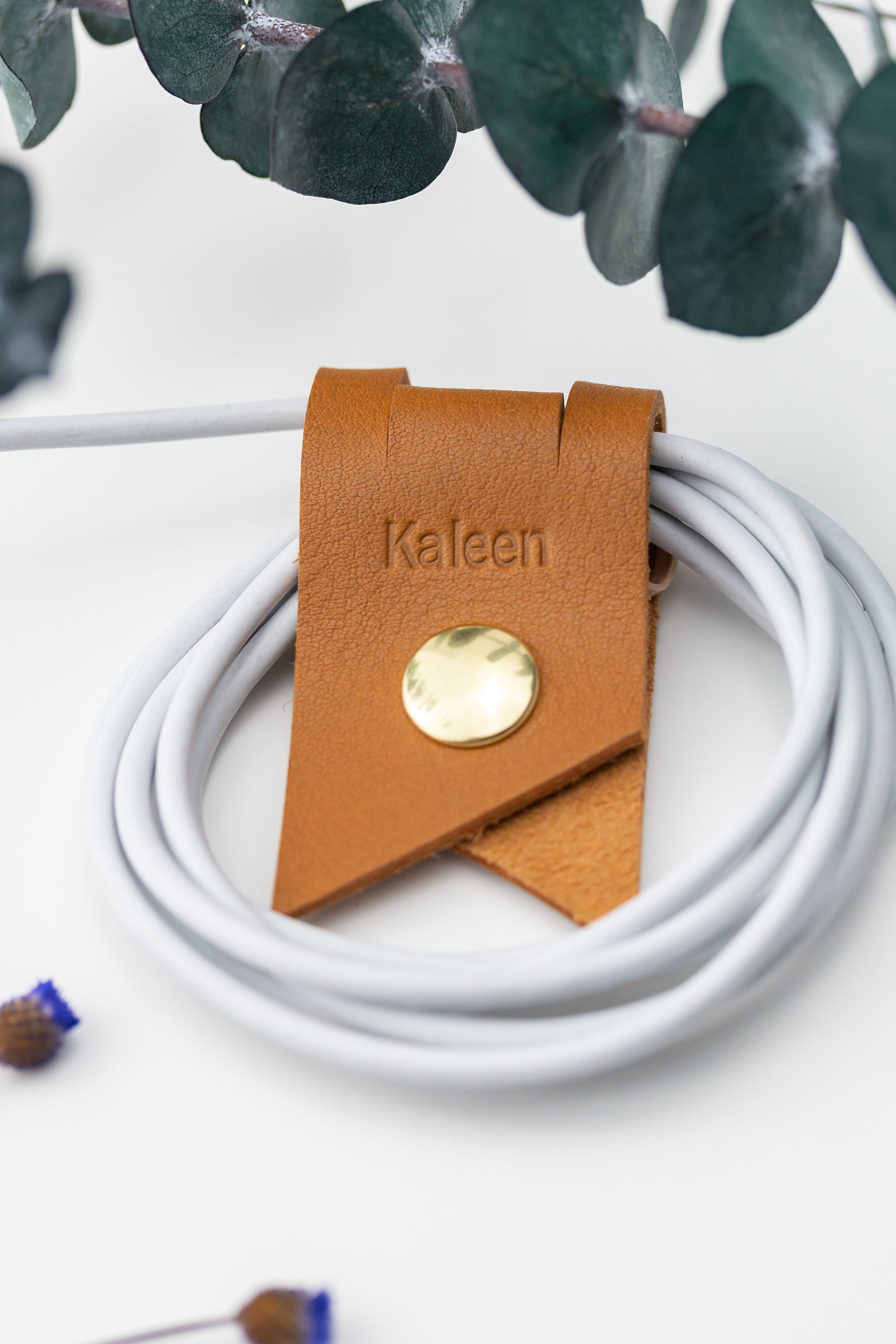 Large Flag End Personalized leather organizer cord keeper monogram ca…
