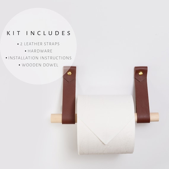 Leather Toilet Paper Holder Kit with wood dowel walnut or Etsy