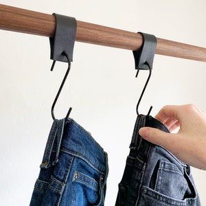 Decorative S hook for jeans & pants hanger for clothes closet organizer minimalistic rack hooks, leather loop 6 Pack image 9