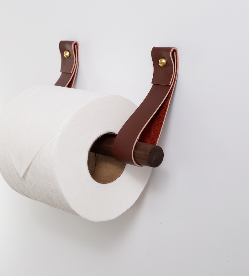 Leather Toilet Paper Holder Kit W/ Wooden Dowel Walnut or Etsy
