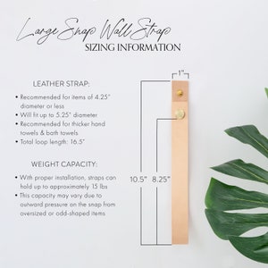 Guide with sizing information recommending the diameter of items that will fit with the Large Snap Strap.