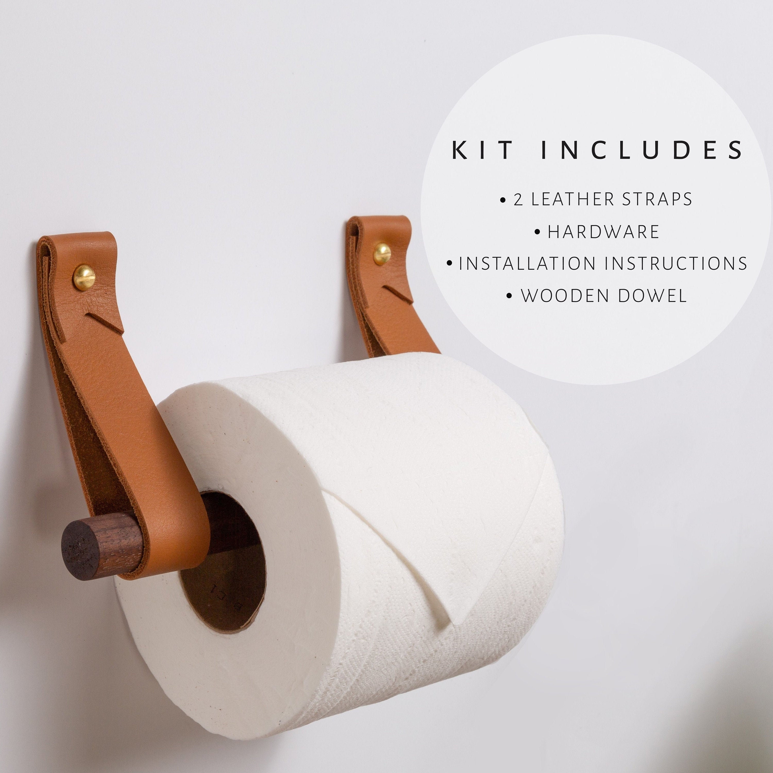 Leather Toilet Paper Holder Kit With Wood Dowel Walnut or Etsy Australia