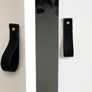 Med Leather Pull Flat End - Minimal Door Knobs brass cabinet Handles boho home decor gold hardware farmhouse knobs ikea door pulls Cupboard