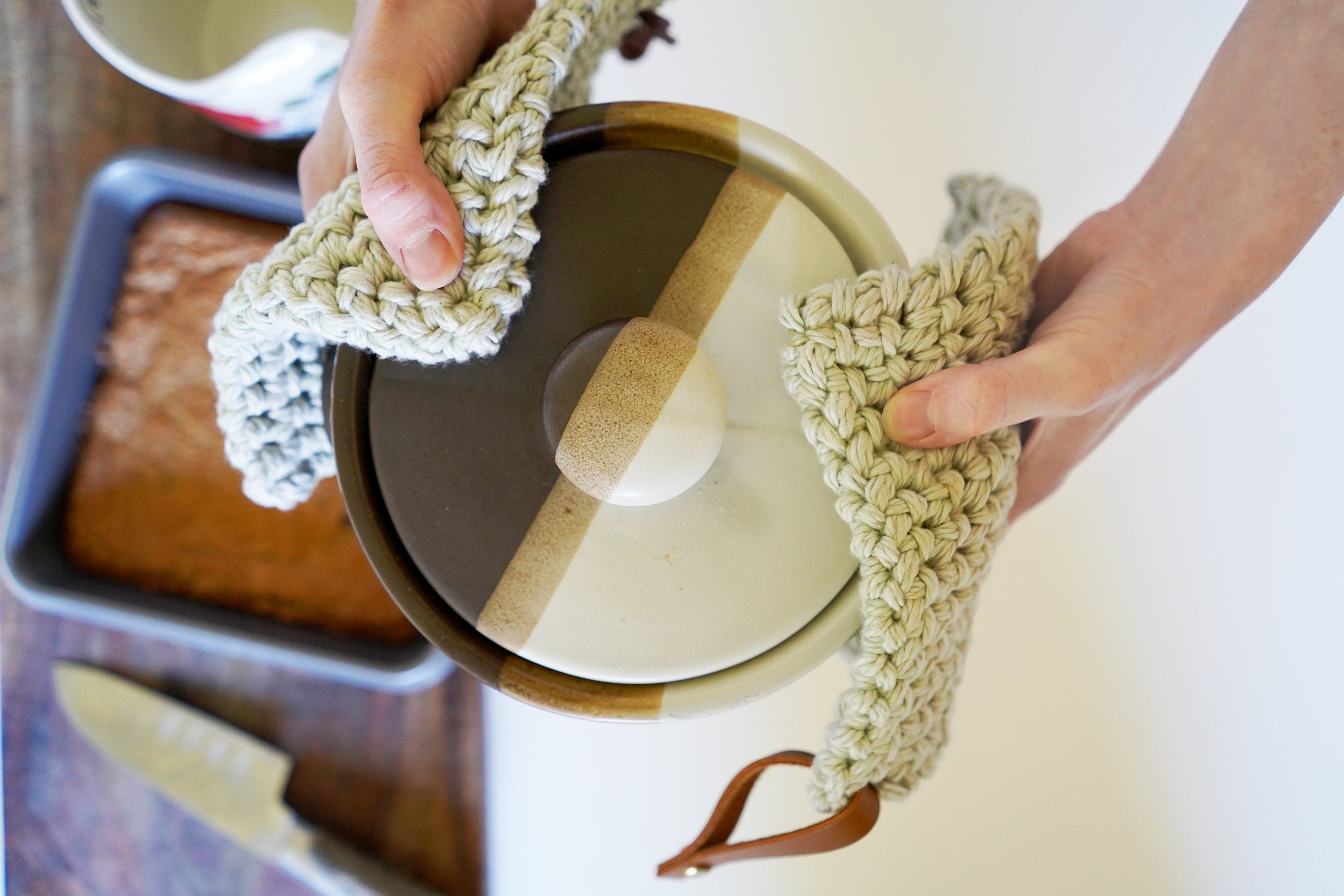 Leather Handled Crochet Pot Holder (Set of 3)
