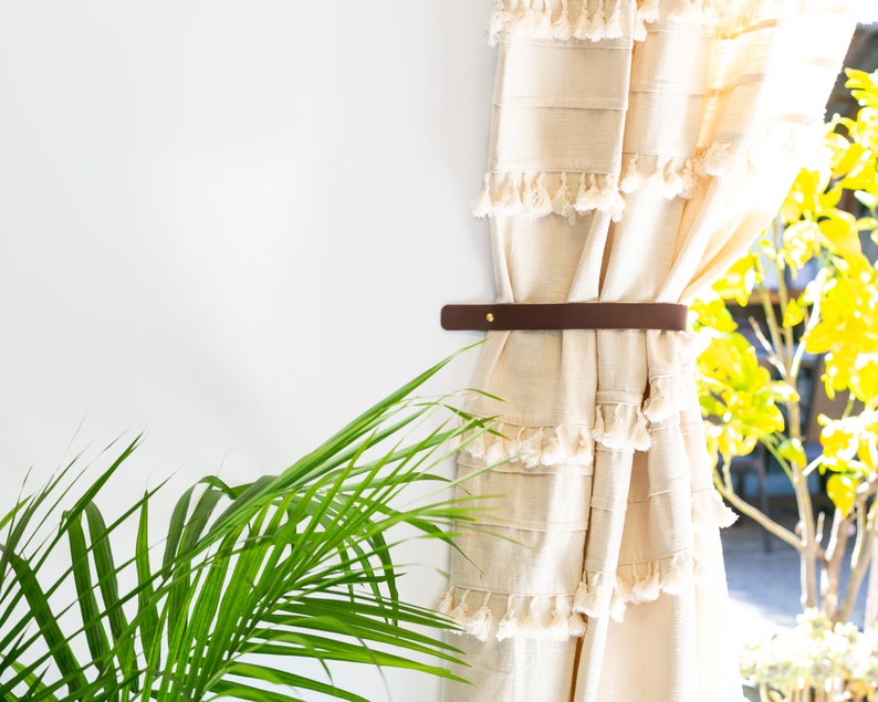 Leather curtain tieback hooks nursery window treatments Etsy