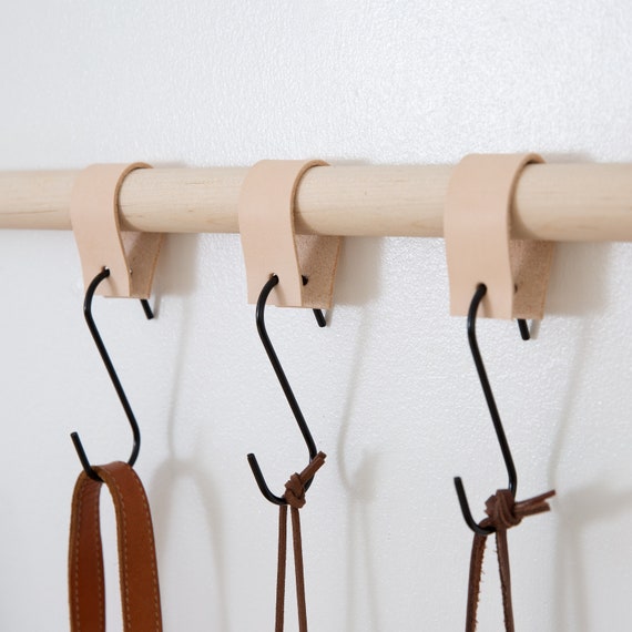 3 PACK Leather Loop With Metal Hooks Decorative Loop Over Utensil Hangers  Coat Hook Towel Holder Hanging Pot & Pan Storage 
