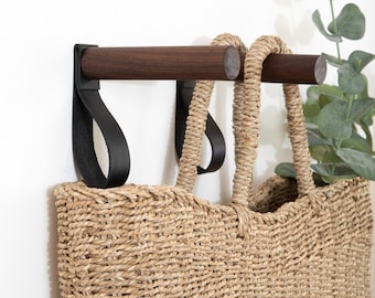Entryway Coat Hook Leather & Wood Wall Peg