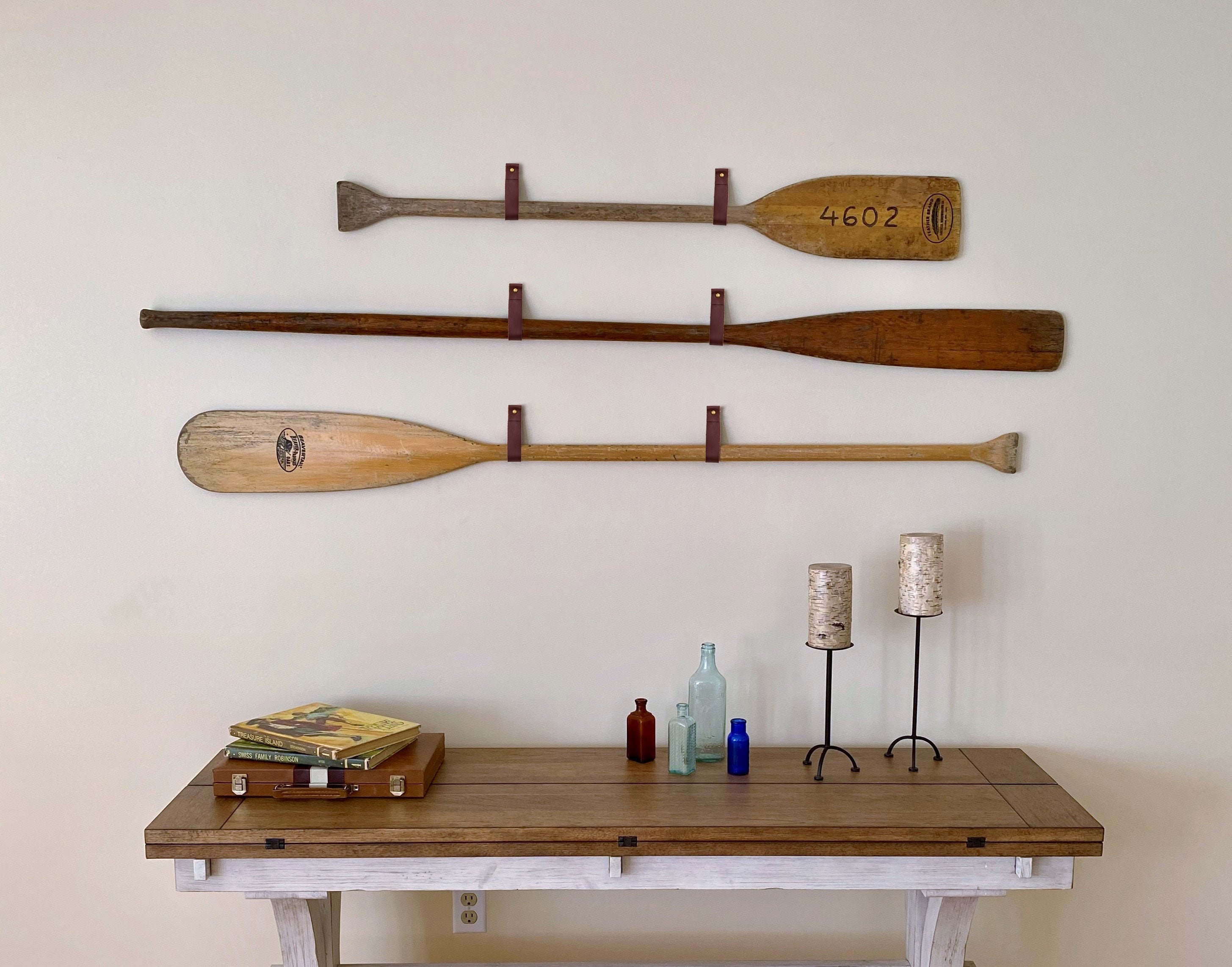 Leather Hanging Oar Wall Decor horizontal boat paddle display Etsy