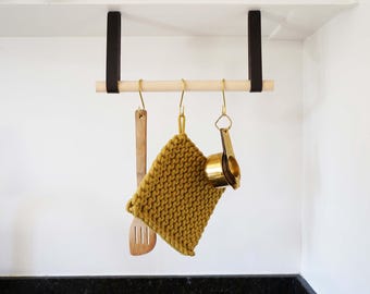 Support de rangement suspendu sous le meuble Rail polyvalent de rangement sous l'étagère Pot et casserole en cuir suspendus Rangement crochet pour tasse
