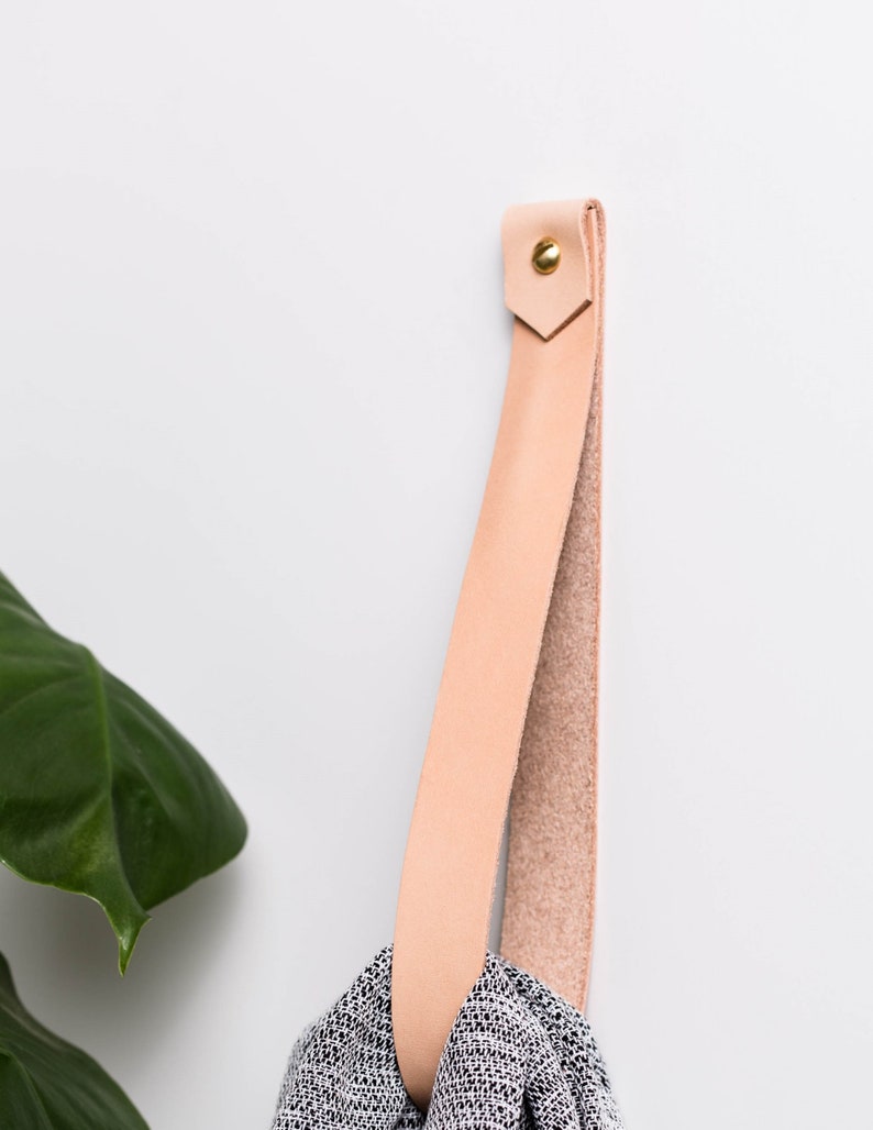 Minimalist leather strap hanger for bath towel holder leather Etsy