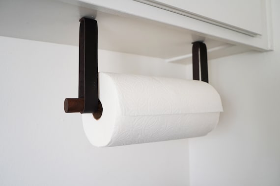 Dispensador de soporte para toallas de papel de cocina, fácil de instalar,  montado debajo del gabinete, soporte de suspensión, diseño simple de cuero  y madera de carga rápida para el hogar 