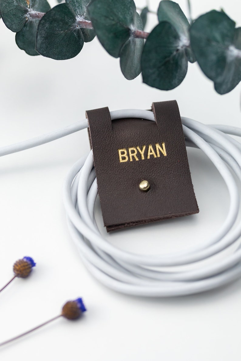 Personalized Leather Cord Organizer Cord Keeper Earbud Holder Etsy