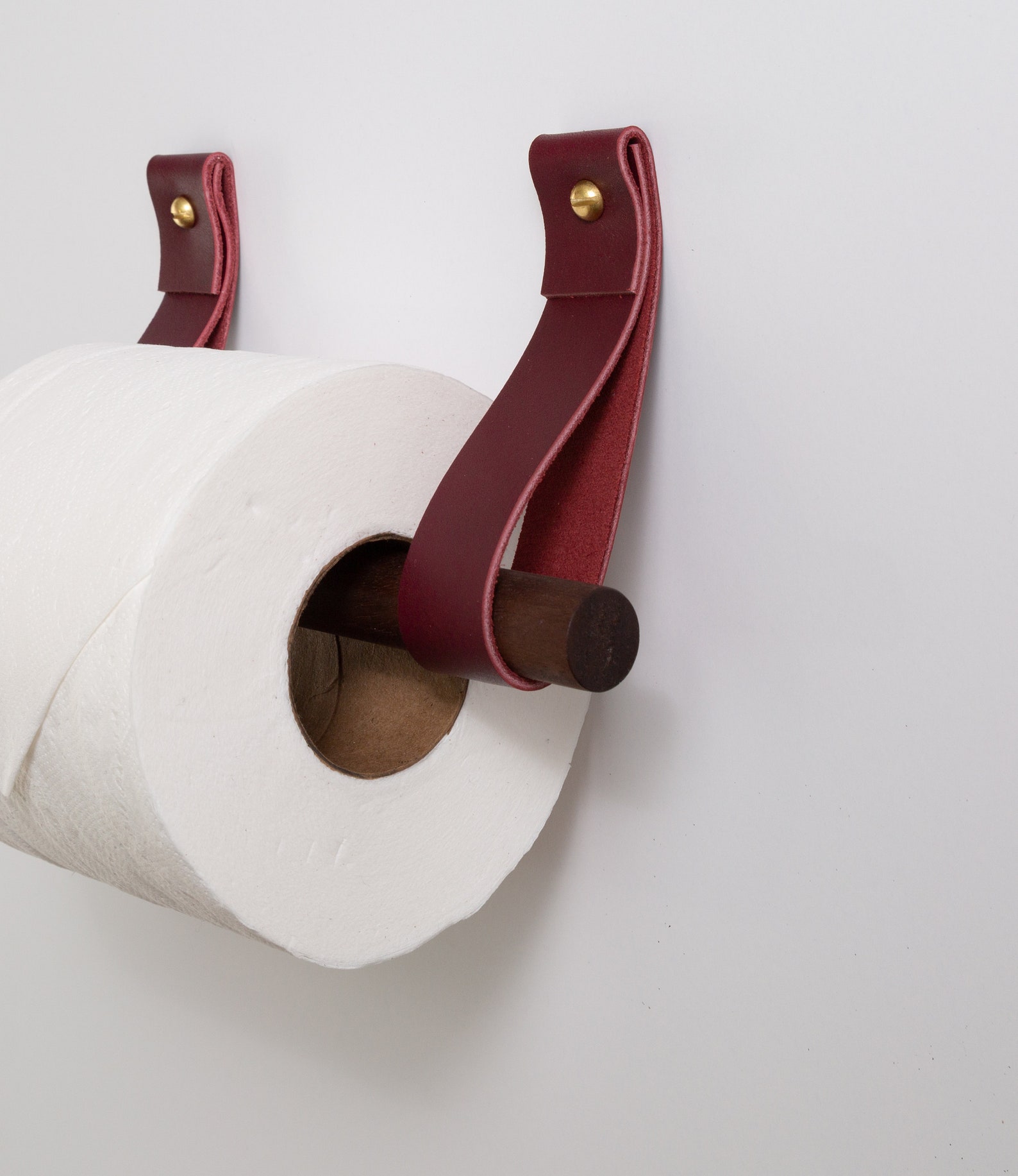 Leather Toilet Paper Holder Kit W/ Wooden Dowel Walnut or Etsy