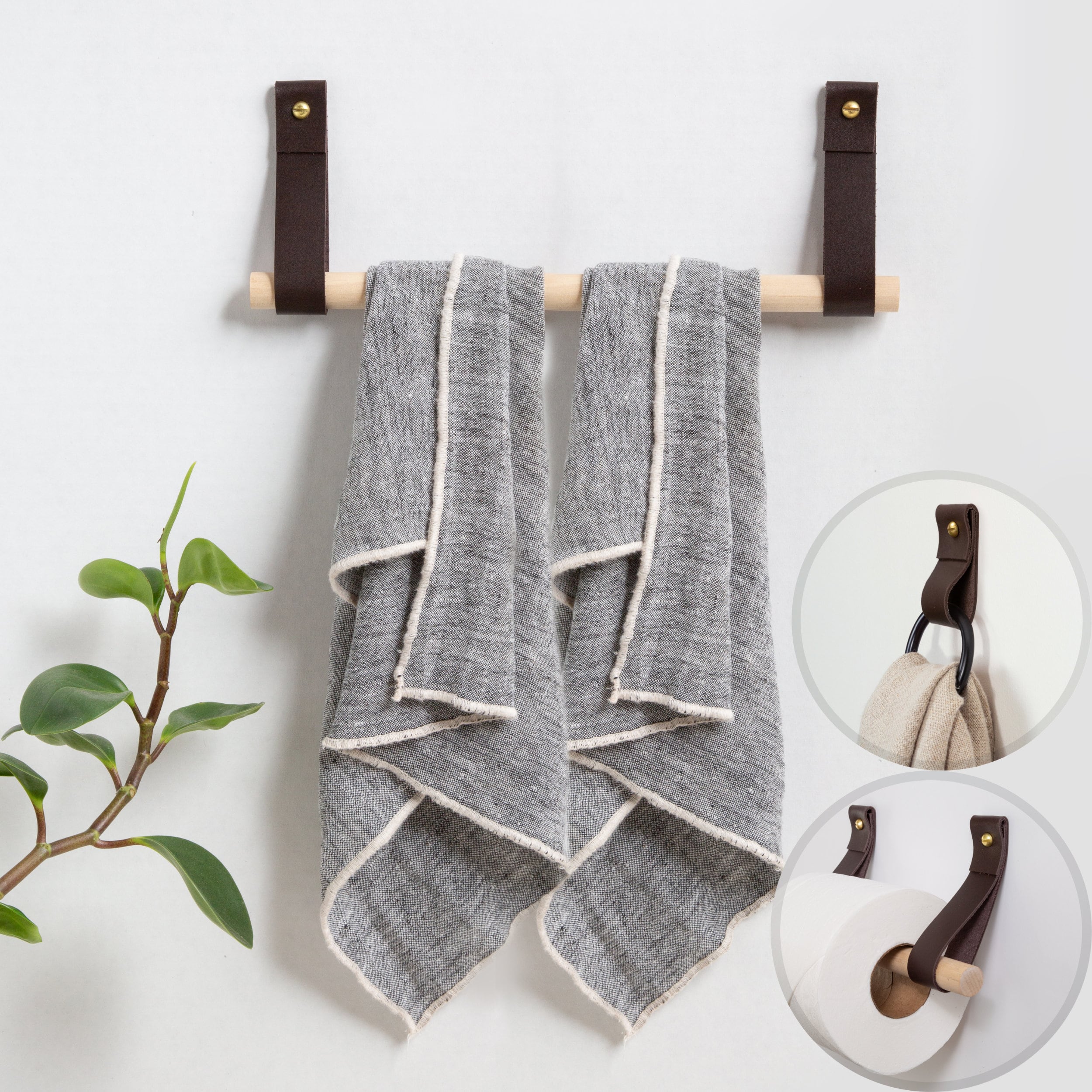 Modern Bathroom Hardware Kit includes leather wall mount | Etsy