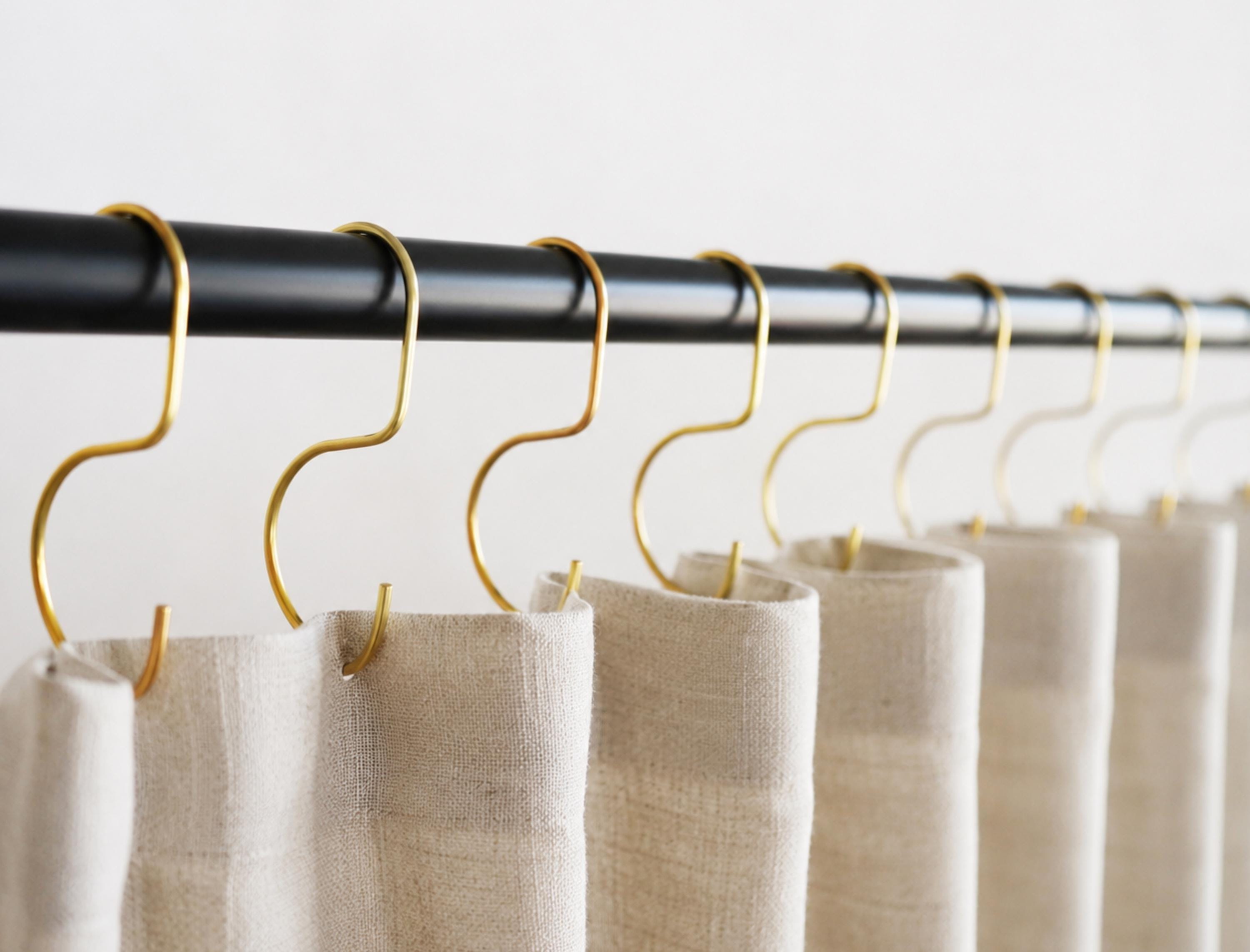 Brass Minimalistic Shower Curtain Hooks - 12pk, Stainless Steel, Black Metal, S Hook, Curtain Rings, Jean Hook, Purse, Bag, Closet Hanger