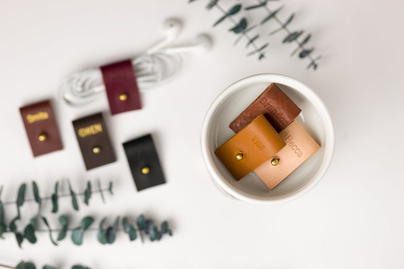Personalized Leather Cord Organizer Cord Keeper Earbud Holder Etsy