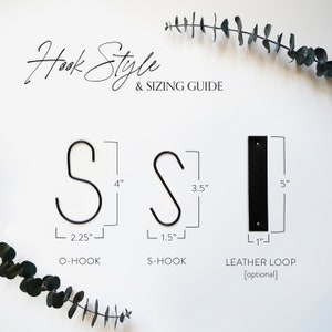 Guide showing the sizes of the two different Hook styles, and optional leather loop.