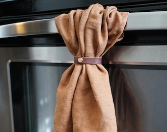 Decorative Kitchen Towel Hugger - Oven Door Towel holder, Leather Towel grip, Oven Handle Towel Holder, Stylish farmhouse Kitchen Accessory